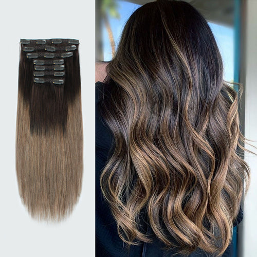 Clip In Hair Extensions Remy Human Hair Ombre T2-6#